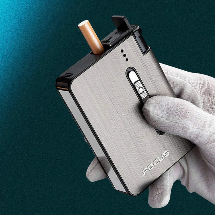 wholesale Aluminum alloy men's 10-piece open flame lighter pressure proof metal cigarette case