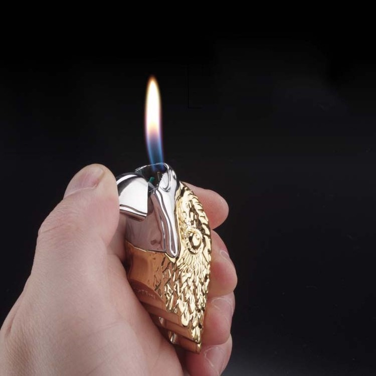 New Creative Portable Eagle Head Gas Lighter,Eagle Eyes Open Flame Refillable Butane Gas Cigarette Lighter