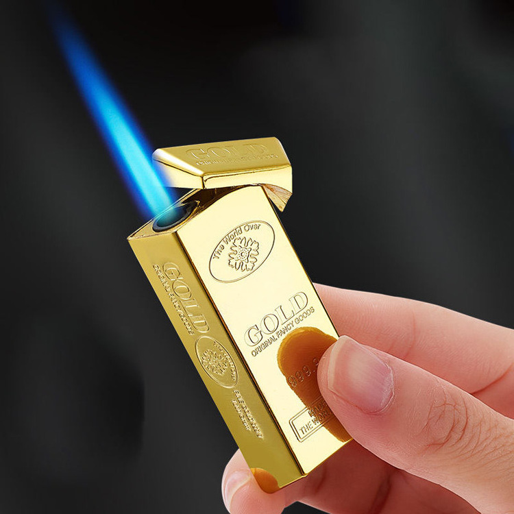 New Gold Bar Windproof Lighter Butane Gas Blue Flame Torch Lighter Inflatable