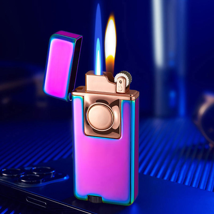 New Two Types Of Flames Butane Gas Lighter Windproof Blue Straight Flame And Soft Flame Lighter Custom Logo