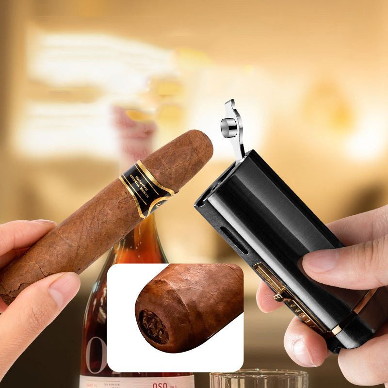 High-end gift box design cigar lighter three-flame high-power lighter cigar smoke for cigars