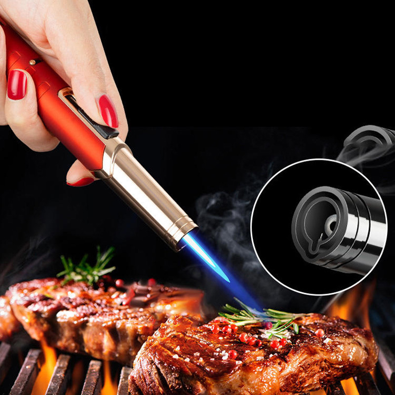 Wholesale Windproof Blue Blowtorch Kitchen BBQ Single Flame Butane Refillable Cigar Torch Fire Jet Gun Gas Lighter