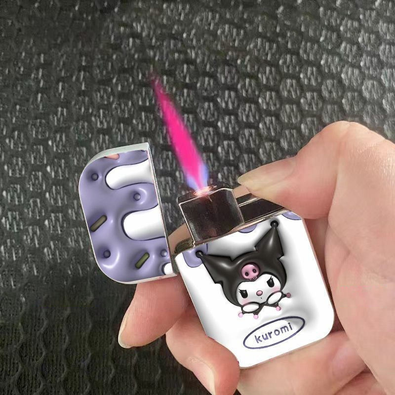 Fashion new cute creative windproof gas lighter sanrio hello kitty pochacco pink flame lighter kuromi lighter custom logo