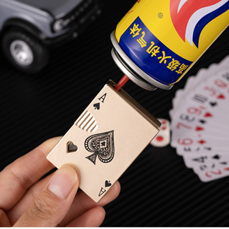 Creative Refillable Gas Butane Led Green Flame Black Ace Poker Playing Card Torch Lighters