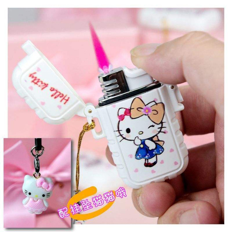 New Cute Pendant Cartoon Torch Lighter Pink Flame Waterproof Detachable Lighter