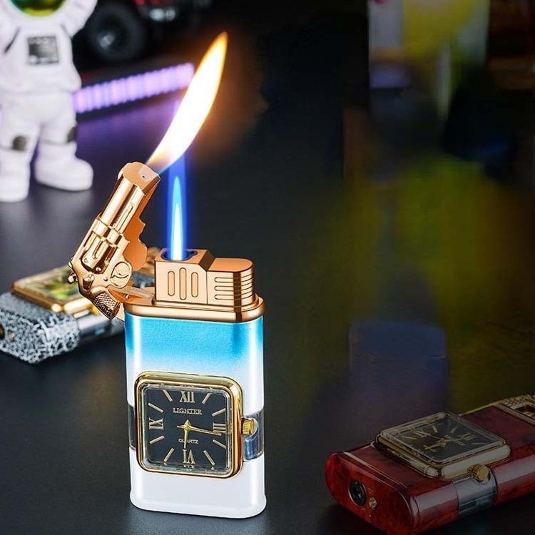 New Fashion Multi-function Smoking Accessories Clock Lighter Switchable Flame Cigarette Cigar Torch Lighters