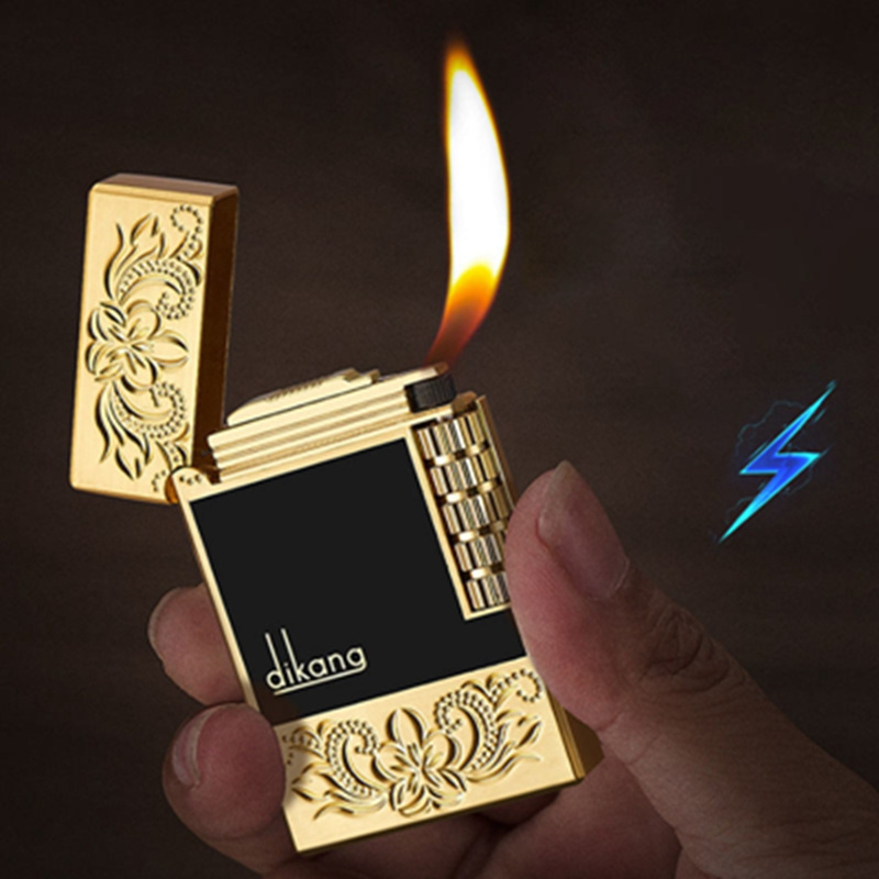 Metal inflatable side sliding wheel Flint butane gas lighter oblique fire flame lighter