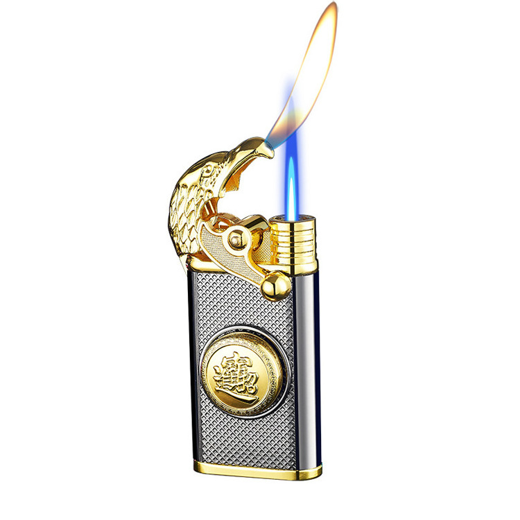 2024 cigar Hawk head shape embossed lighter double flame custom logo lighter cigar lighter