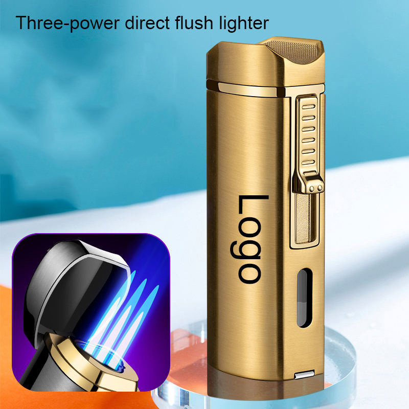 High-end gift box design cigar lighter three-flame high-power lighter cigar smoke for cigars