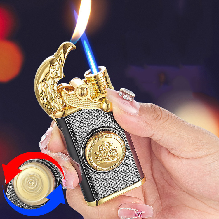 2024 cigar Hawk head shape embossed lighter double flame custom logo lighter cigar lighter