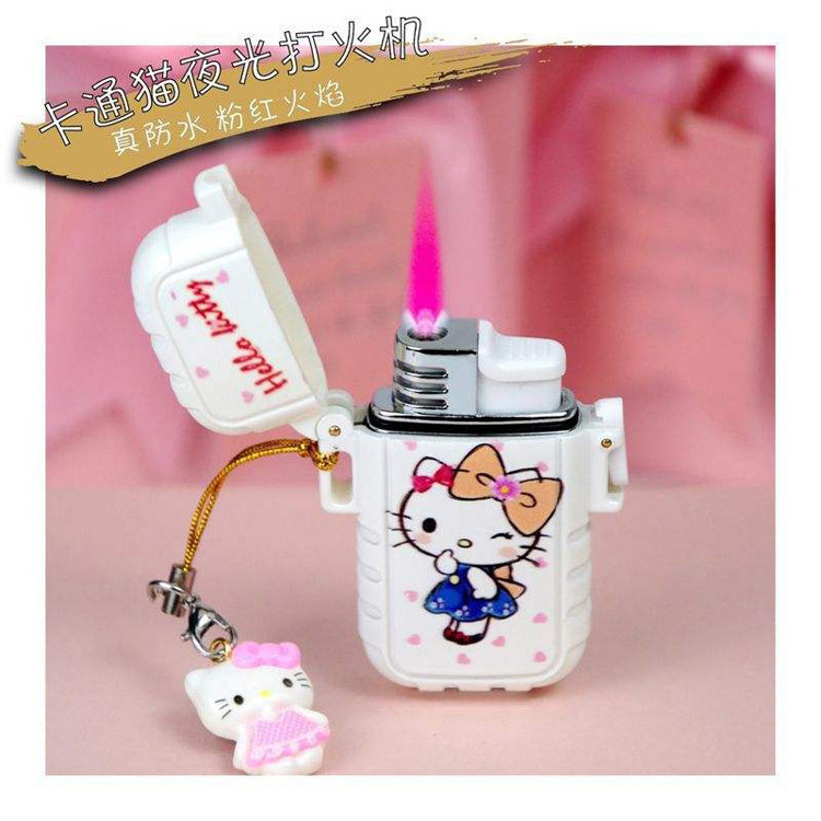 New Cute Pendant Cartoon Torch Lighter Pink Flame Waterproof Detachable Lighter