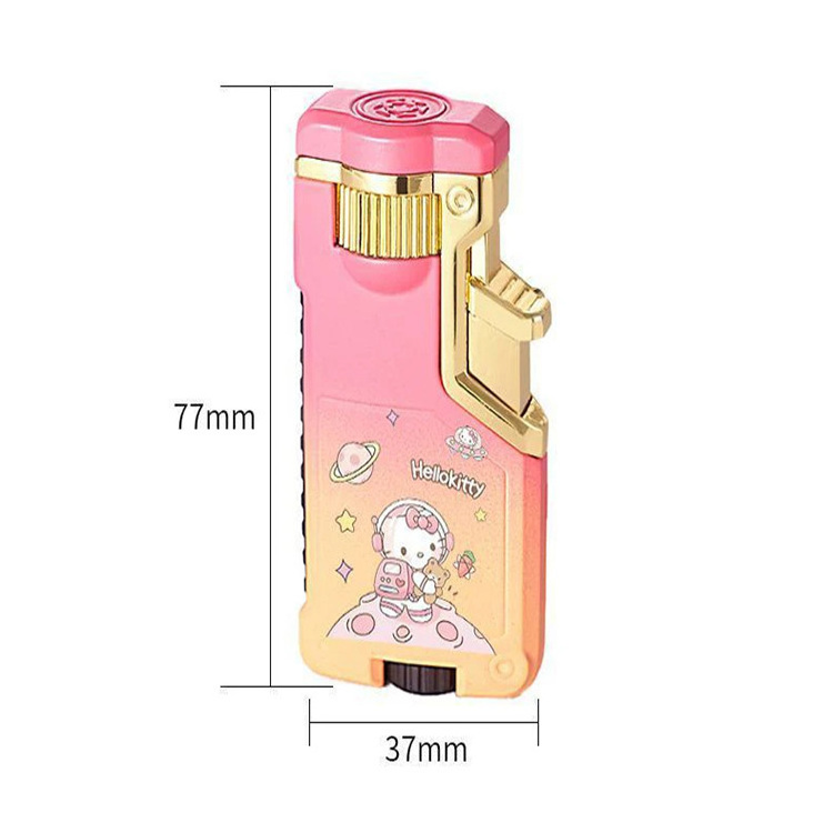 New Three Colors Flame Switch Cartoon Kuromi Lighter Metal windproof Butane Gas Cool Lighter