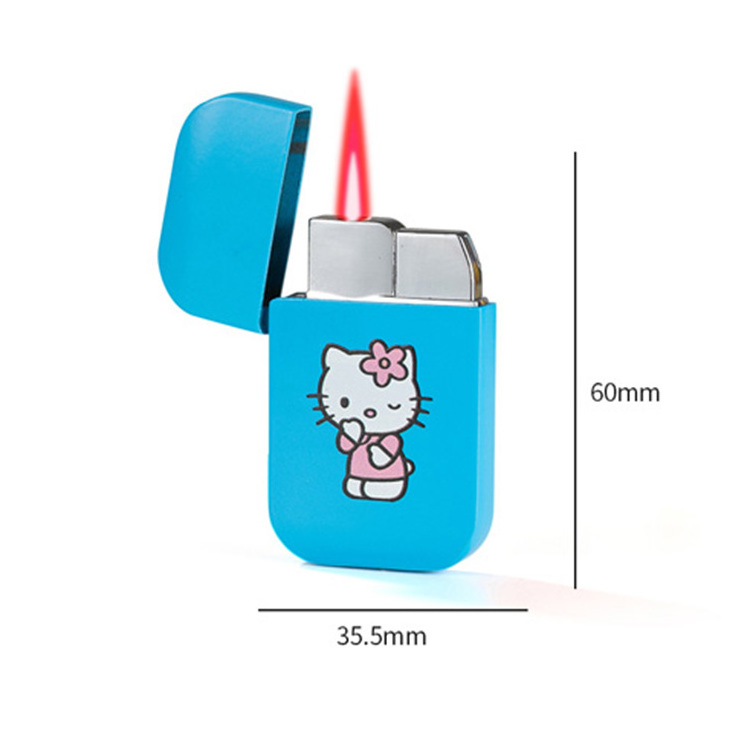 CreativeHello kitty lighter Blue Luminous Windproof Pink Flame butane gas lighter melody kulomi dog cute cartoon girl's lighter