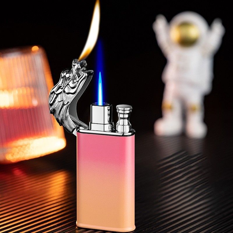 Hot Selling luminous Dragon Head Model Butane Lighter Double Flame Cigarette Pink Lighter Custom Logo For women