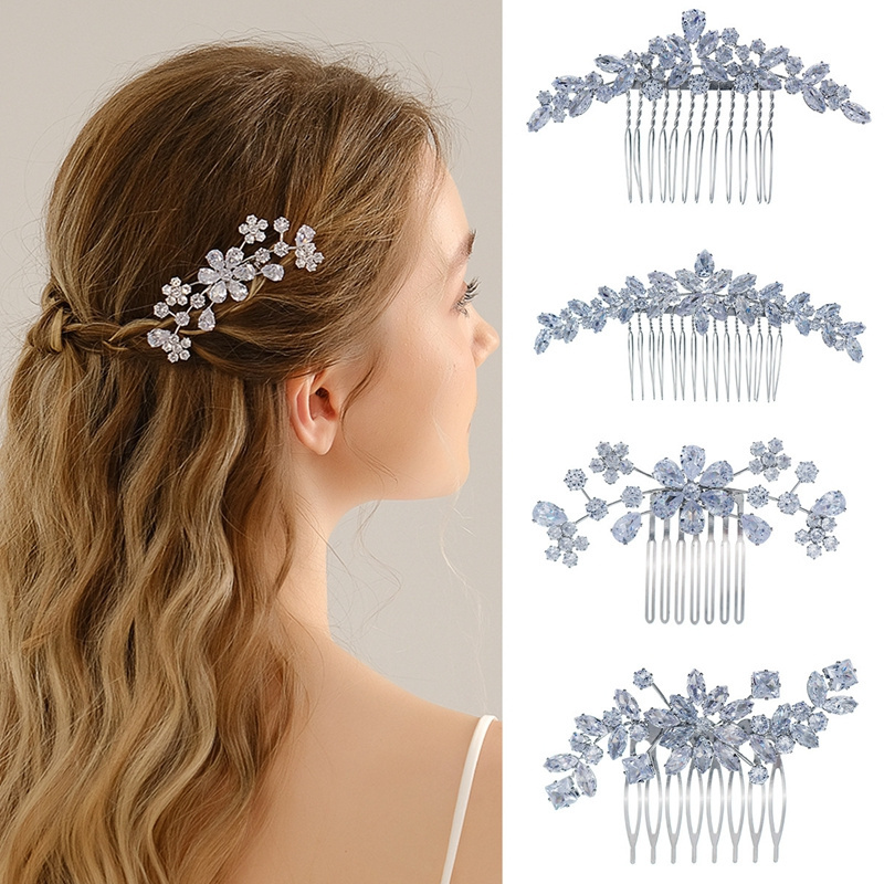 Trendy Sparkling Cubic Zircon Girls Hair Comb Bridal Wedding CZ Headpieces Women Hair Jewelry Accessories