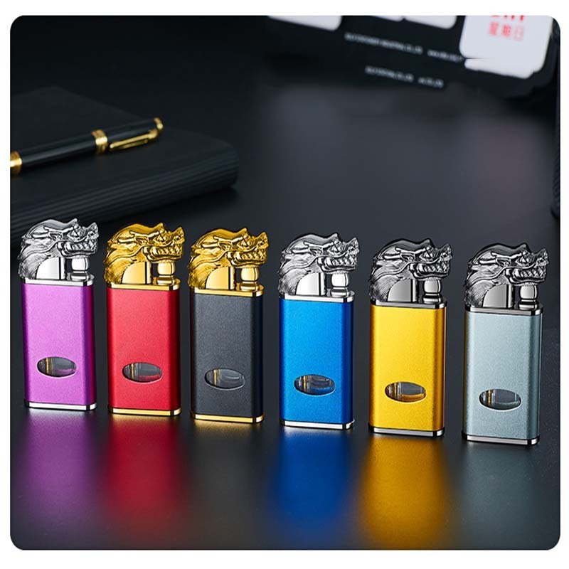 2024 New Best selling classic dragon double flame lighter dragon custom logo gas Croc lighter torch lighter