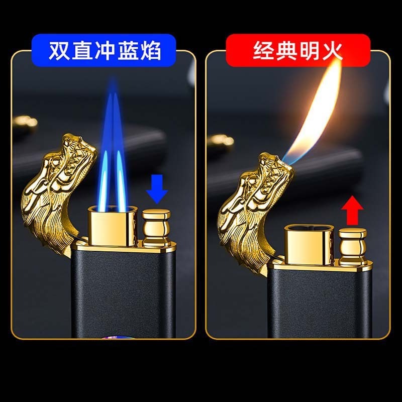 2024 New Best selling classic dragon double flame lighter dragon custom logo gas Croc lighter torch lighter