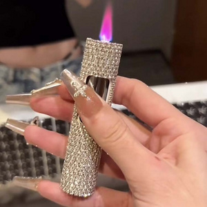 Creative Portable Lighter for Smoking Pink Flame Luminous Lighter Crystal Cylinder Pressing Diamond Lighter