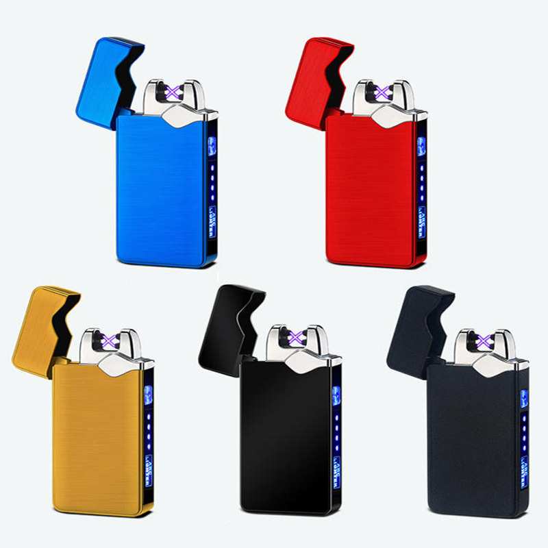 New Windproof Electric Double Arc Lighter USB Plasma Rechargeable Lighter with LED Battery Indicator