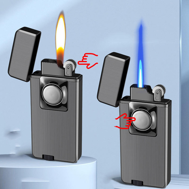 New Two Types Of Flames Butane Gas Lighter Windproof Blue Straight Flame And Soft Flame Lighter Custom Logo