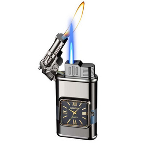 New Fashion Multi-function Smoking Accessories Clock Lighter Switchable Flame Cigarette Cigar Torch Lighters