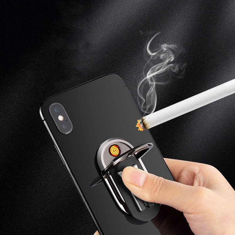 New Design Upgraded Ring Mobile Phone Holder USB Charging Lighter Creative Electronic USB Lighter With Phone Clip