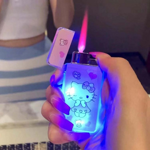 Hot sale fancy design hello kitty shine lighter flash Kuromi lighters transparent cute lighter