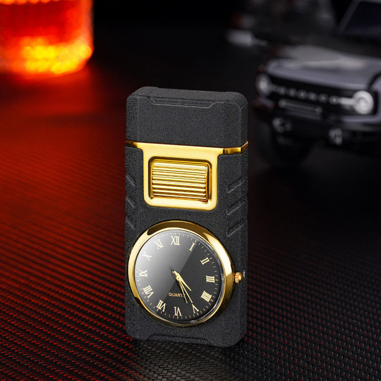 Creative clock lighter with light watch lighter inflatable double fire torch lighter laser custom logo