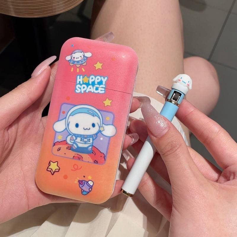 Metal Cigarette Shape Lighter Gradient Open Fire Grinding Wheel Laser Logo Advertising kuromi sanrio Mini smoking Lighter