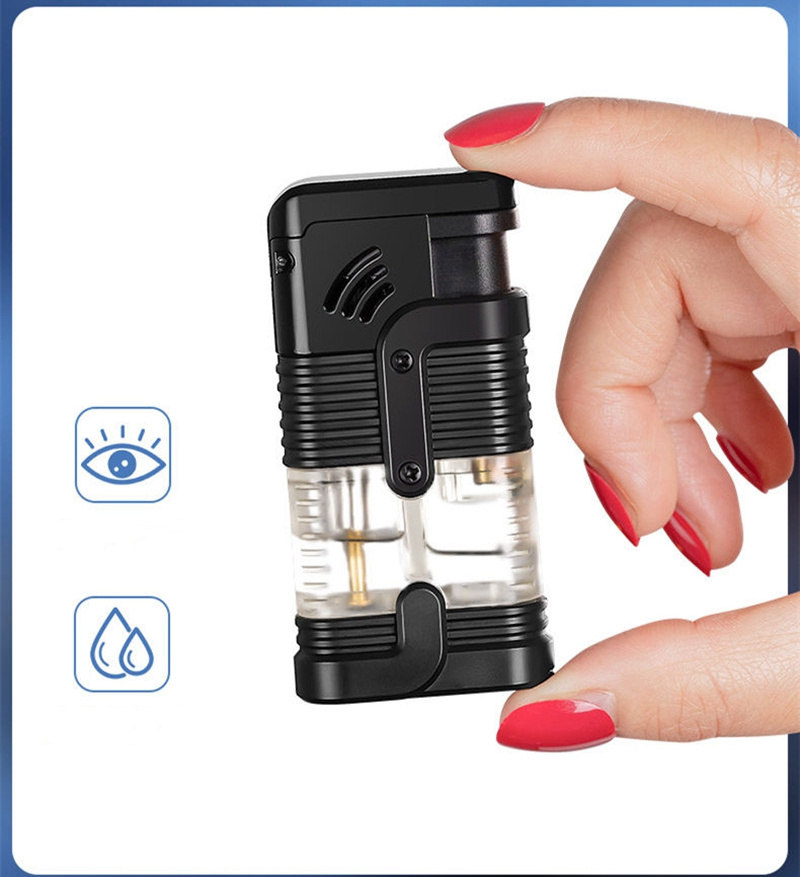 Newest Triple Jet Flame Cigar Lighter Visible Transparent Gas Chamber Windproof Lighter With Cigar Punch