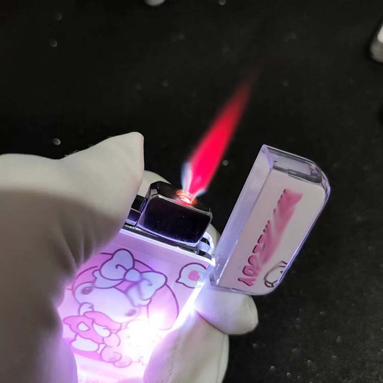 Hot sale fancy design hello kitty shine lighter flash Kuromi lighters transparent cute lighter