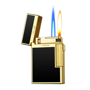 wholesale Dual Flame Soft Torch Flame 2 in 1 Cigar Metal Lighter Butane Fuel Refillable Good for Cigar Cigarette Lighters