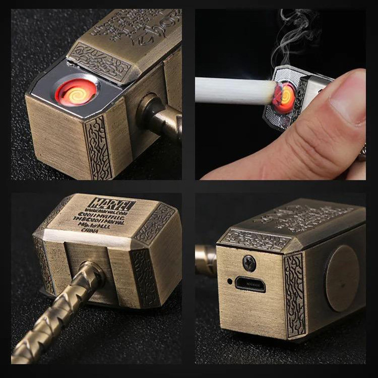 Wholesale Mini Thor's Hammer Electric Lighter Creative Hand-made Keychain Jewelry Hammer Cigarette Lighter