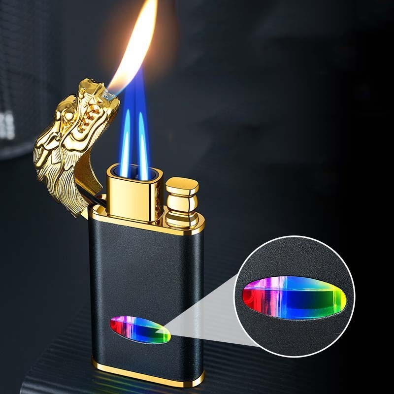 2024 New Best selling classic dragon double flame lighter dragon custom logo gas Croc lighter torch lighter