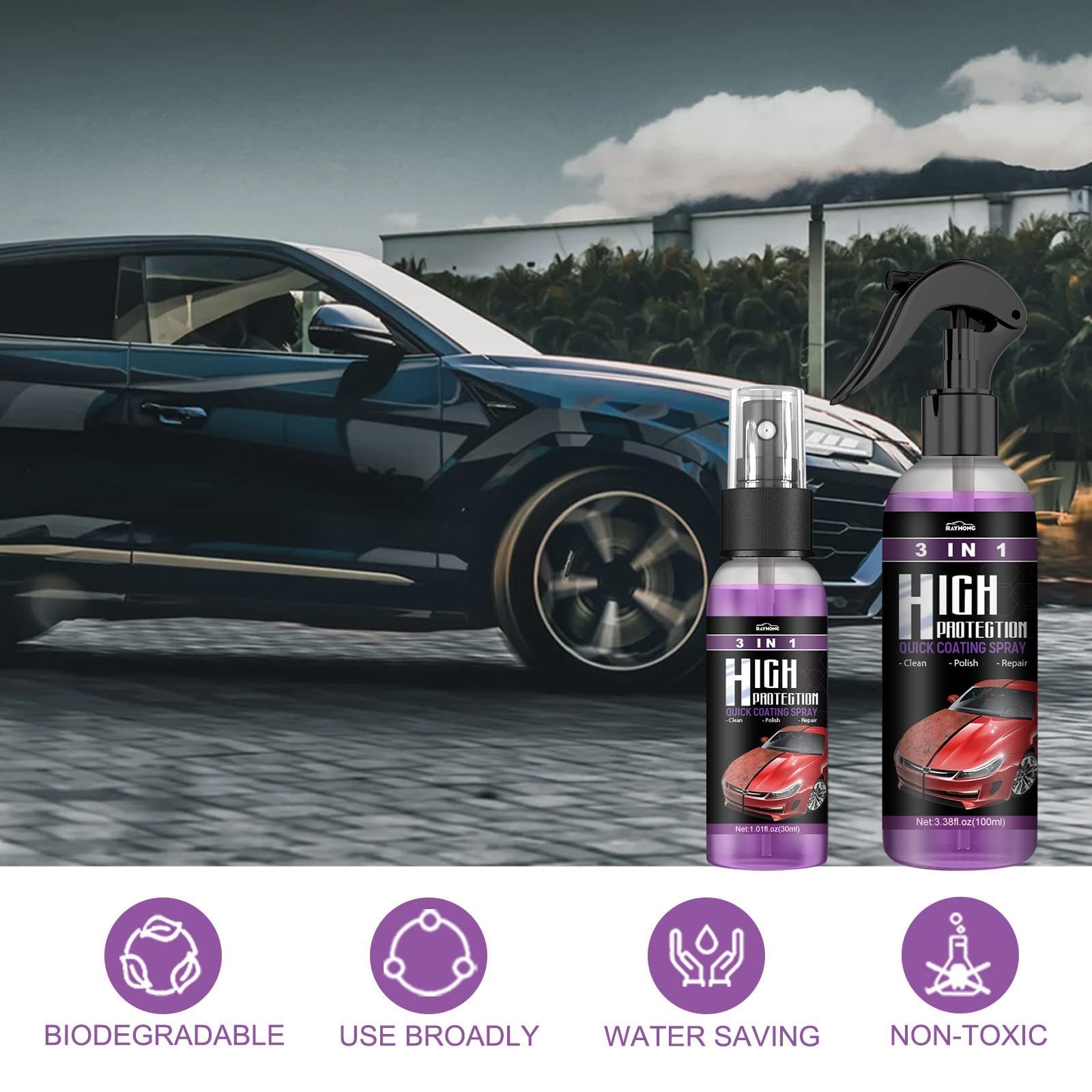 3-in-1 High Protection Fast Car Coating Ceramic Spray, Car Scratch Nano Repair Spray Car Coating Fast Wax Polishing Spray Plasti