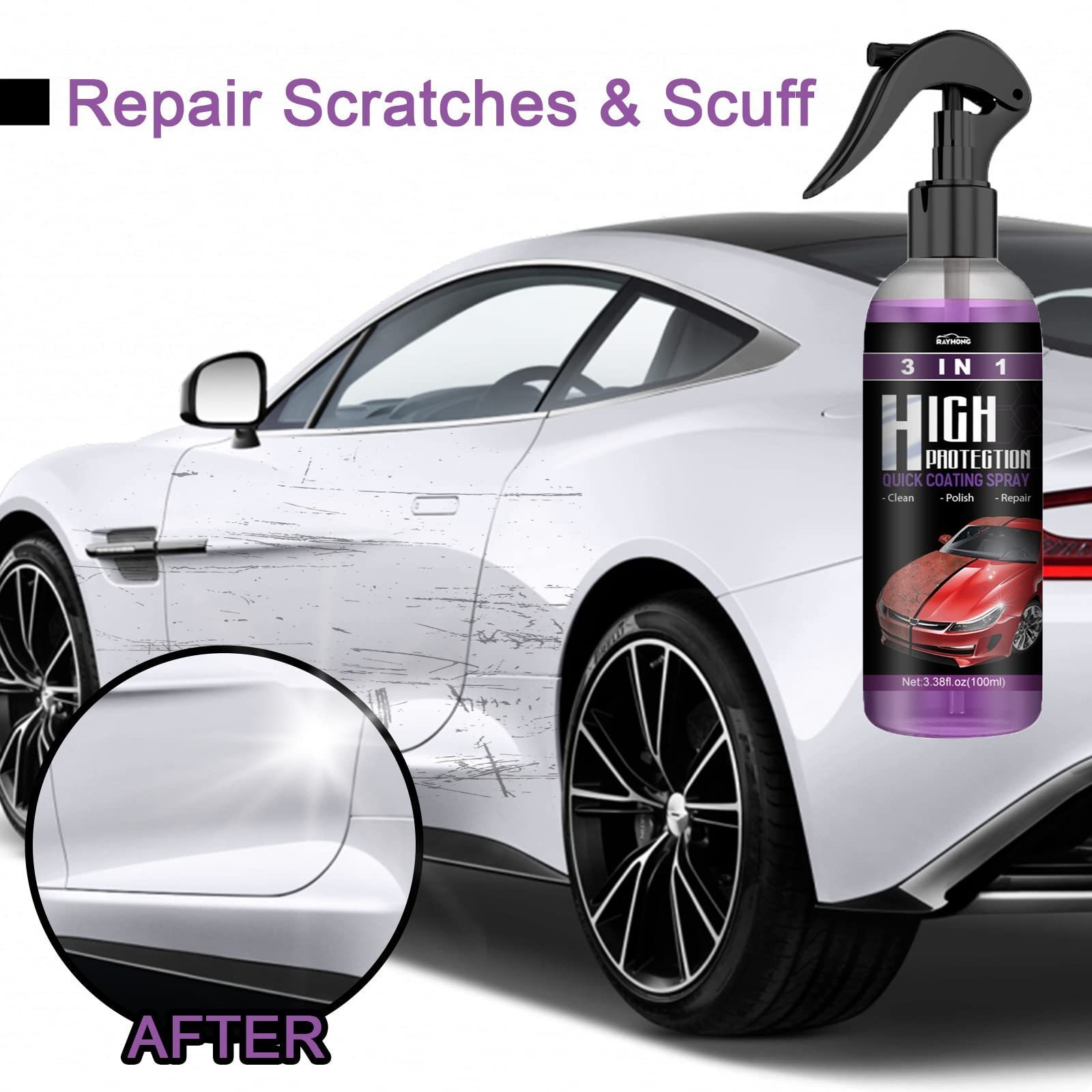 3-in-1 High Protection Fast Car Coating Ceramic Spray, Car Scratch Nano Repair Spray Car Coating Fast Wax Polishing Spray Plasti