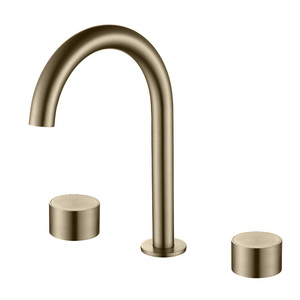 Modern Brass Hotel Deck Mounted Bronze Basin Mixer Tap Bathroom Faucet 3 Holes with Push Button Handle