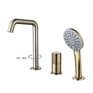 3 Hole Bathtub Faucet Deck Mounted Hot And Cold Brushed Nickel Gold Bathtub Faucet with Hand Shower