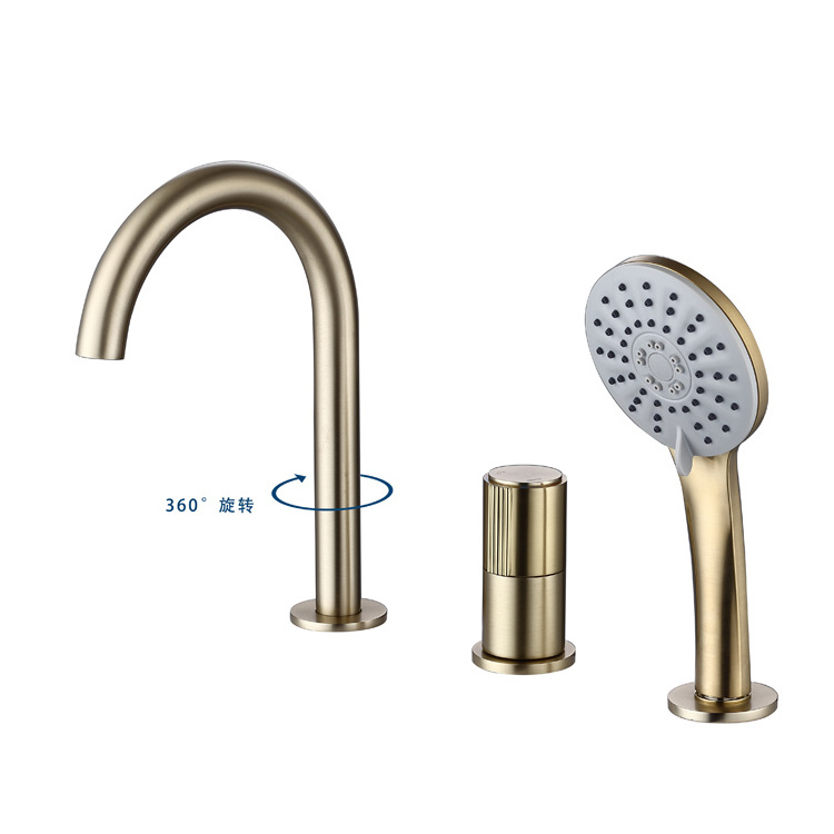 3 Hole Bathtub Faucet Deck Mounted Hot And Cold Brushed Nickel Gold Bathtub Faucet with Hand Shower