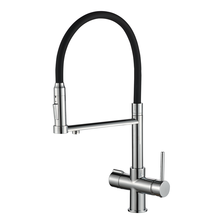 Kitchen Faucet Three Way Pull Out Sprayer Brass Dual Handle Kitchen 360 Degree Rotation Pure Water Purifier Mixer Faucet