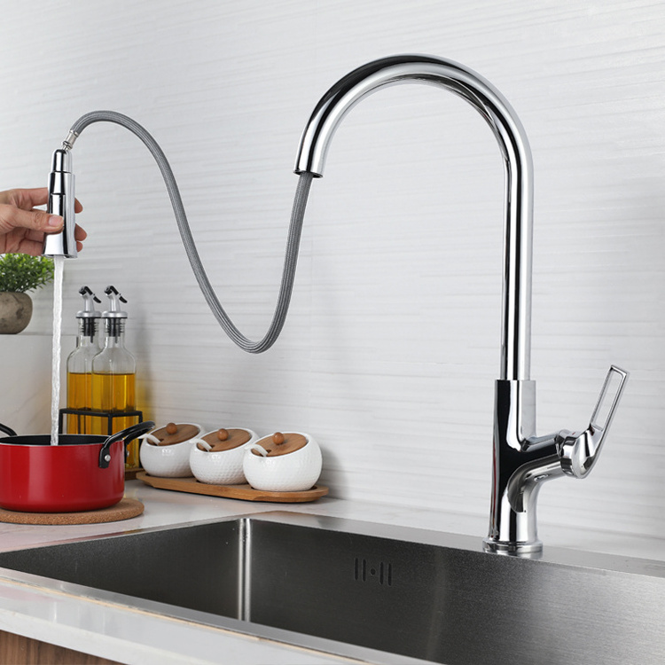 New Modern Style Kitchen Taps Pull Out pull down Kitchen Mixer Sink Faucet Chrome Plated Kitchen Faucets With Sprayer