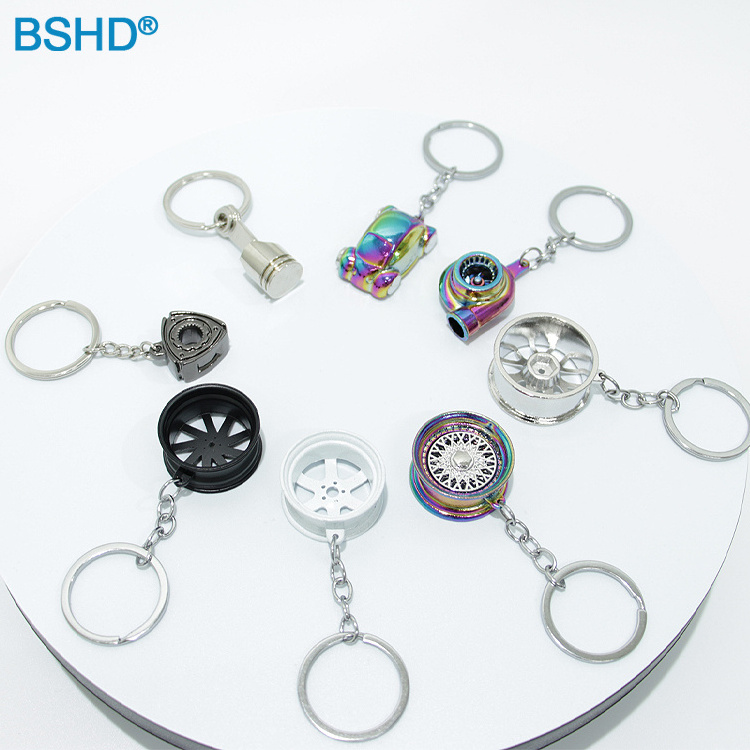 Wholesale Custom Turbo Manual Shift Box Brake Rotor Wheel Tire Rim Engine Piston Wrench Keychain Auto Parts Metal Key Chain