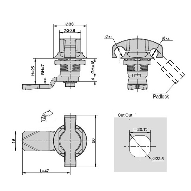 FS2096 Good Quality Stainless Steel Handle Turns Cam Lock Cabinet Cam Lock