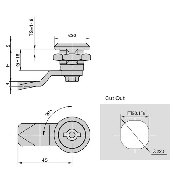 FS6646 Stainless Steel Cabinet Quarter Turn Electric Door  Cam Lock