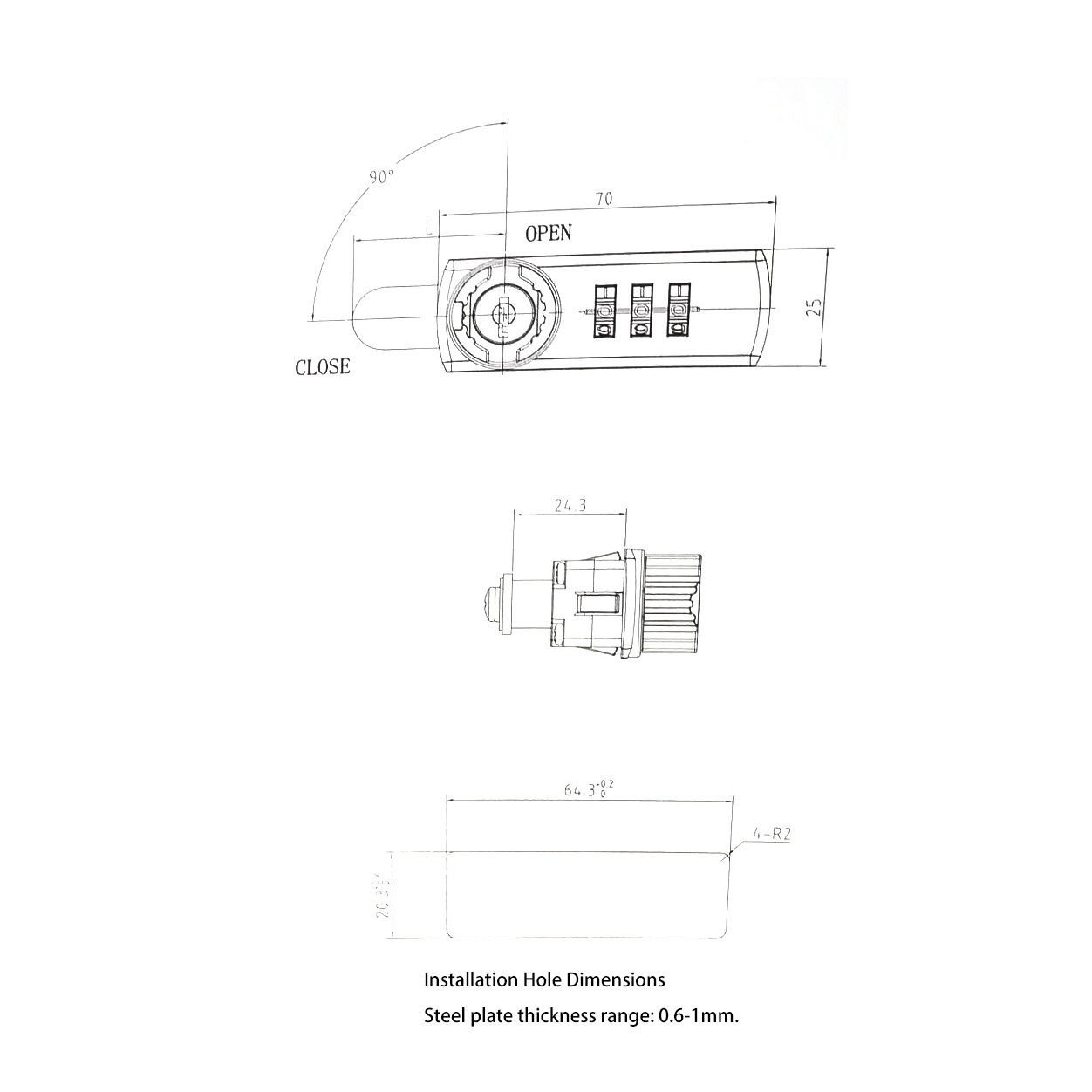 FS7397 9534 Mechanical Password Lock Wholesale Box Lock Three-digit Cabinet Lock for Steel and Wooden Cabinets with Mechanical K