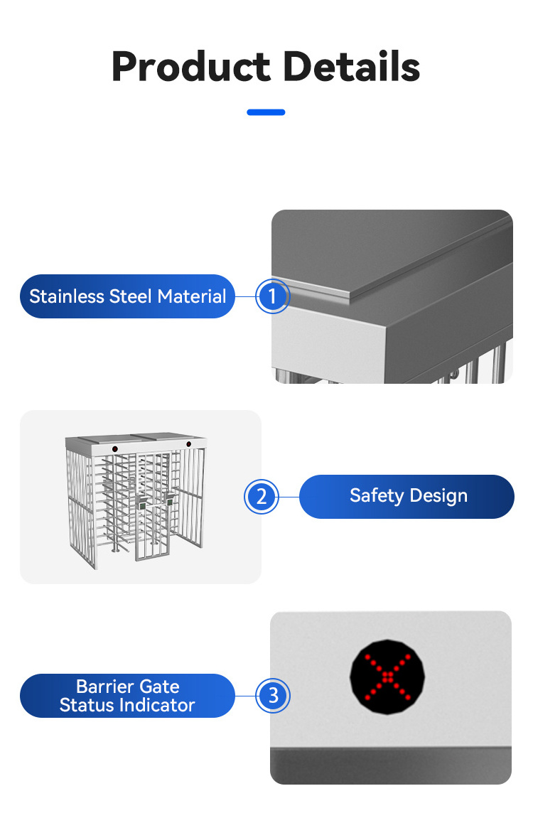 Access Control System Stainless Steel Mechanism Turnstile Double Passage Turnstile Full Height Gate