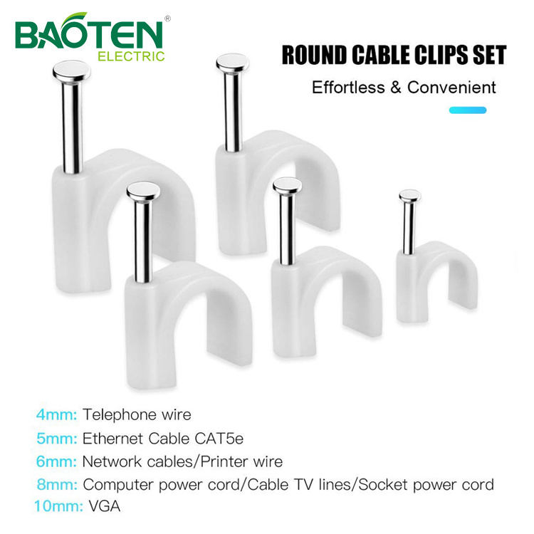 BAOTENG Round Electrical Wire Cord Plastic Circle Pvc Magnetic Cable Clip Free Sample Cable Clamps Plastic Flat Nail Clip 5 Bags