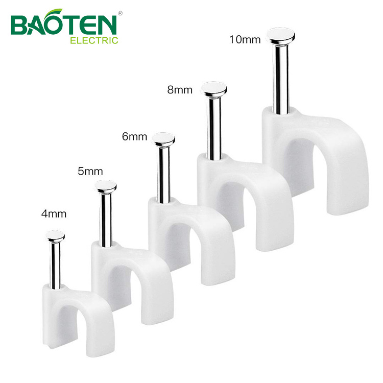 BAOTENG Round Electrical Wire Cord Plastic Circle Pvc Magnetic Cable Clip Free Sample Cable Clamps Plastic Flat Nail Clip 5 Bags