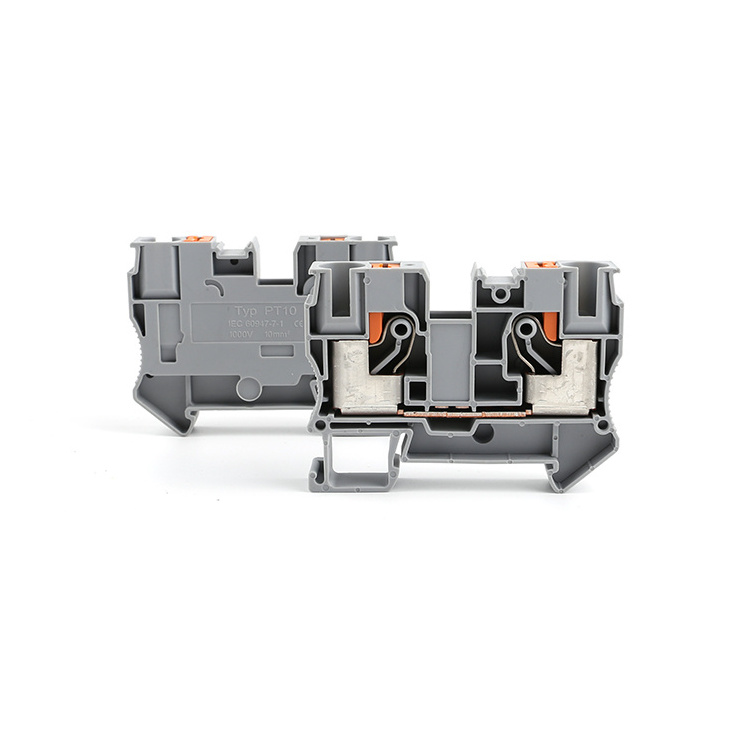 PT 10 mm Feed Through Screwless Pluggable Quick Wire Connector Spring Cage Push in Din Rail Mounting Terminal Block