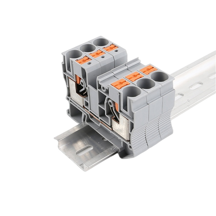 PT 10 mm Feed Through Screwless Pluggable Quick Wire Connector Spring Cage Push in Din Rail Mounting Terminal Block